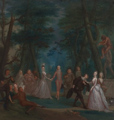 مشهد في حديقة مع شخصيات من Commedia dell