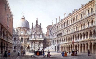 فناء Palazzo Ducale ، البندقية ، نقش بواسطة Brizeghel (litho) بواسطة ماركو (بعد) مورو