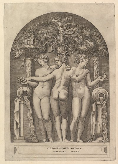 الزجاج الروماني الرائع: The Graces Graces ca. 1515-27. بواسطة ماركو دينتي