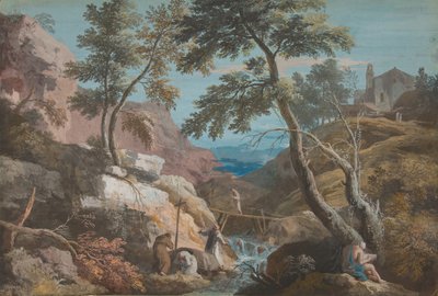 المناظر الطبيعية الجبلية مع الناسك ، كاليفورنيا. 1700-1730. بواسطة ماركو ريتشي