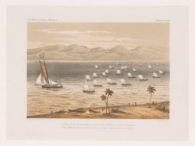 رحيل ملك نوسي فالي إلى جنازة والده Le départ du Roi de Nossi-Faly au tombeau de son père en société des Voyageurs (...) (العنوان على الكائن) رحلة فرانسوا ب. حبوب اللقاح إلى مدغشقر (عنوان السلسلة) ف. حبوب اللقاح R.s بواسطة فرانسوا بل بولين