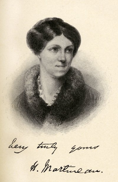 Harriet Martineau (1802-1876) رسم توضيحي من "الرحلات الصغيرة إلى منازل النساء المشهورات" ، نُشر عام 1827 بواسطة مارجريت جيليس