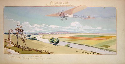 الكونت تشارلز دي لامبرت في Bleriot Monoplane يطير في الدائرة الغربية ، نشرته Mabileau ، باريس بواسطة مارغريت (fl.1909-14) مونتو
