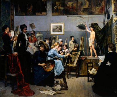 "The Studio by Académie Julian" ، ١٨٨١. بواسطة ماريا كونستانتينوكا باشكيرتسيف