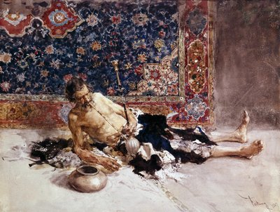 مدخن الأفيون. مدخن الأفيون. لوحة لماريانو فورتوني واي مارسال (1838-1874) بواسطة ماريانو فورتوني