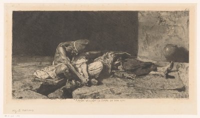 رجل عربي يراقب جثة صديقه Arabe veillant sur le corps de son ami (العنوان على الكائن) بواسطة ماريانو خوسيه ماريا برناردو فورتوني إي كاربو