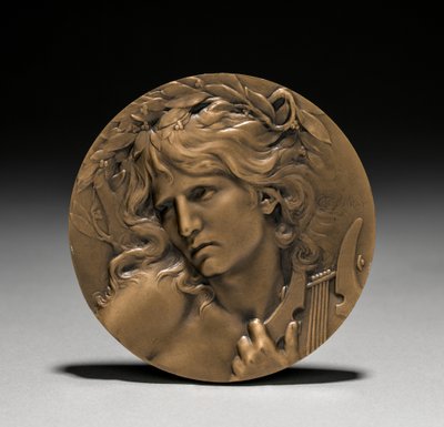 ميدالية قدمتها الحكومة الفرنسية إلى Loïe Fuller: Orpheus عند مدخل العالم السفلي (الوجه) بواسطة ماري الكسندر لوسيان كودراي