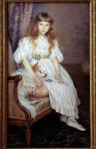 La petite fille au chien blanc ou Portrait d'Adeline Poznanska لوحة لماري لويز كاثرين بريسلاو (1856-1928) 1891 شمس. 1،3x0،76 م - الفتاة الصغيرة مع الكلب الأبيض أو صورة أديلين بوزنانسكا. لوحة ماري لويز بريسلاو (1856-1928) 1 بواسطة ماري لويز كاثرين فروكلاف