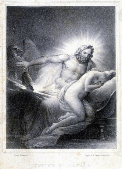 كوكب المشتري و Semelee. الطباعة الحجرية بواسطة Coupin de Couprie في عام 1826. بواسطة ماري فيليب كوبين دي لا كوبرين