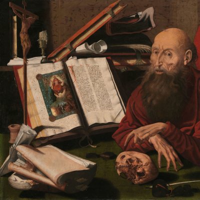 القديس جيروم في دراسته بواسطة Marinus van Reymerswale (منسوب إلى)