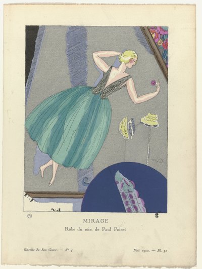 جازيت دو بون تون ، 1920 - رقم 4 ، رقم 31: ميراج. / فستان سهرة من تصميم بول بوارت. (العنوان على الكائن) بواسطة ماريو سيمون