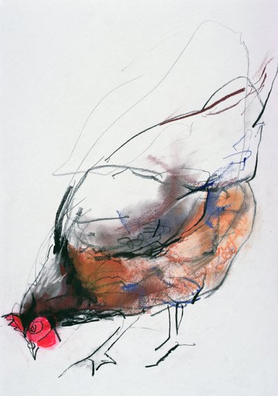 Feeding Hen ، Trasierra ، 1998 (الجرافيت والكونت والفحم على الورق) بواسطة مارك ادلينجتون