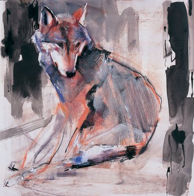 Sitting Wolf ، 2000 (وسائط مختلطة على الورق) بواسطة مارك ادلينجتون