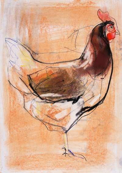 Standing Hen ، 1998 (الجرافيت والكونت والفحم على الورق) بواسطة مارك ادلينجتون