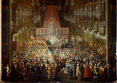 حفل زفاف الأميرة إيزابيلا من بارما مع الإمبراطور جوزيف الثاني في 1760/10/06. التفاصيل (اللوحة) بواسطة مارتن (والاستوديو) Mytens أو Meytens
