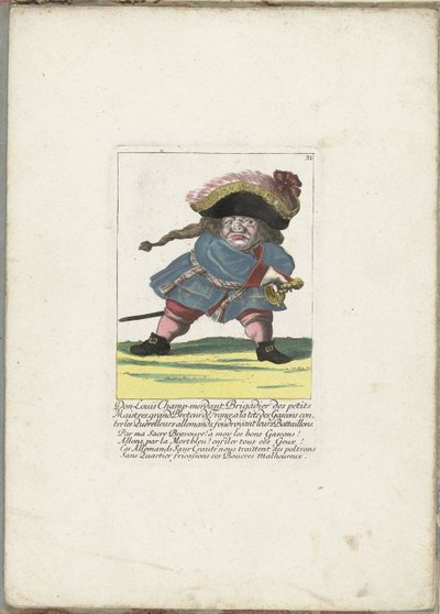 De Franse dwerg Don Luis Champ-Merdant ، كاليفورنيا. 1710 دون لويس تشامب ميردانت ، عميد الأسياد الصغار ، غراند بريتور من فرنسا ، على رأس جاسكون ضد المحاربين الألمان ، يسقط كتائبهم (العنوان على الشيء) إحياء Il Callotto بواسطة مارتن إنجلبرخت (منسوب إلى)