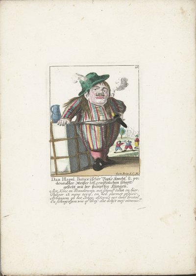 دويرج دان هاجل كان يعمل على متن قارب هولندي ، حوالي عام 1710 دان هاجل ، ملاح باتافيان ، والسيد المضاعف لمعركة القطع العادية بالشفرة الحادة (العنوان على الكائن) Il Callotto resurcitato أو Dwarf Cabi المفروشة حديثًا بواسطة مارتن إنجلبرخت (منسوب إلى)