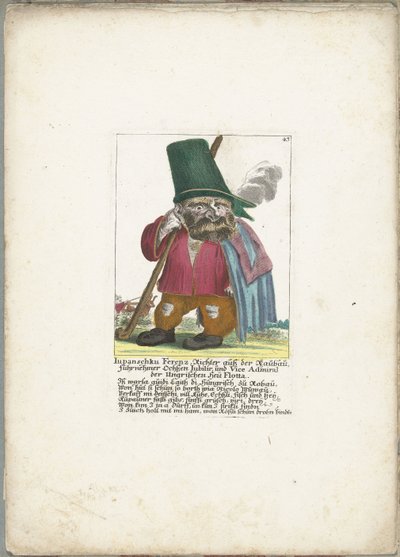 De dwerg Iupanschku Ferenz حوالي 1710 يوبانشكو فيرينز ، قاضي من راوباو ، رئيس ثور جوبيلير ، ونائب أميرال المجري هيو فلوتا (العنوان على الجسم) Il Callotto resurcitato أو خزانة صغيرة مفروشة حديثًا (عنوان السلسلة) بواسطة مارتن إنجلبرخت (منسوب إلى)