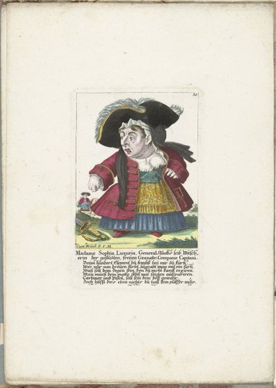 دي دويرج مدام صوفيا لوكسوريا ، 1710 مدام صوفيا لاكسوريا ، عاملة غسيل جسد الجنرال ستاب من شركة Granatir-Companie Capitana المجانية المشذبة (العنوان على الكائن) Il Callotto resurcitato أو خزانة صغيرة مفروشة حديثًا (عنوان السلسلة) بواسطة مارتن إنجلبرخت (منسوب إلى)
