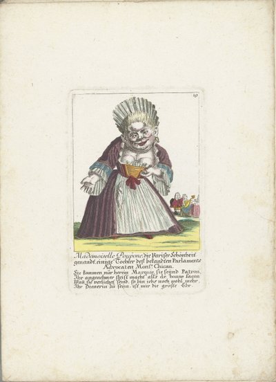 De dwerg Mademoiselle Poupon ، المعروفة بالجمال الباريسي ، حوالي 1710 Mademoiselle Poupone ، الجميلة الباريسية ، إحدى بنات المحامي البرلماني المعروف السيد. Chican (العنوان على الكائن) Il Callotto resurcitato أو المقصورة المركزية المعاد تأثيثها بواسطة مارتن إنجلبرخت (منسوب إلى)