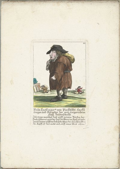 De dwerg Veith Knollinger von Pinklfeldt ، 1710 Veith Knollinger von Pinklfeldt ، حامل الأكياس وسلف جماعة Flegl Brotherhood المنشأة حديثًا (العنوان على الكائن) Il Callotto resurcitato أو Zwerchen Cabinet المنشأة حديثًا (عنوان السلسلة) بواسطة مارتن إنجلبرخت (منسوب إلى)