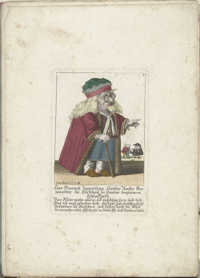 The Dwerg Vincentz Zipperling in een bontjas ، حوالي 1710 Herr Vincentz Zipperling ، أقدم أقارب Rath في Hirschau ، في معطفه المريح المريح (العنوان على الكائن) Il Callotto resurcitato أو خزانة صغيرة مفروشة حديثًا (عنوان السلسلة) بواسطة مارتن إنجلبرخت (منسوب إلى)