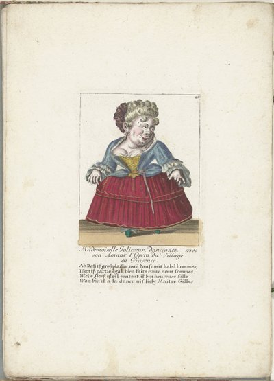 Dwerg als de Franse Mademoiselle Jolicoeur ، كاليفورنيا. 1710 Mademoiselle Jolicoeur ، راقصة مع عشيقها في Opera du Village في بروفانس (العنوان على الكائن) Il Callotto resurcitato oder Neu eingerichtes Zwerchen Cabinet (عنوان السلسلة) بواسطة مارتن إنجلبرخت (منسوب إلى)
