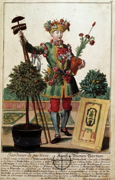 بستاني. نقش لمارتن إنجلبريخت (1684-1756) ، في "" التجمع الجديد للمانوفريز habilles "" القرن الثامن عشر ، ألمانيا. باريس ، الفنون الزخرفية بواسطة مارتن إنجلبرخت
