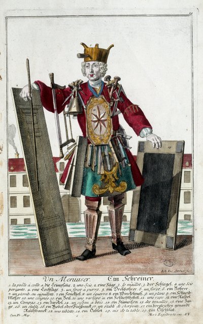 متير: نجار. نقش لمارتن إنجلبريخت (1684-1756) ، في "" التجمع الجديد للمانوفريز habilles "" القرن الثامن عشر ، ألمانيا. باريس ، الفنون الزخرفية بواسطة مارتن إنجلبرخت