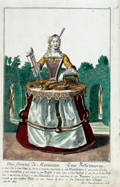 متير: زوجة نجار. نقش لمارتن إنجلبريخت (1684-1756) ، في "" التجمع الجديد للمانوفريز habilles "" القرن الثامن عشر ، ألمانيا. باريس ، الفنون الزخرفية بواسطة مارتن إنجلبرخت