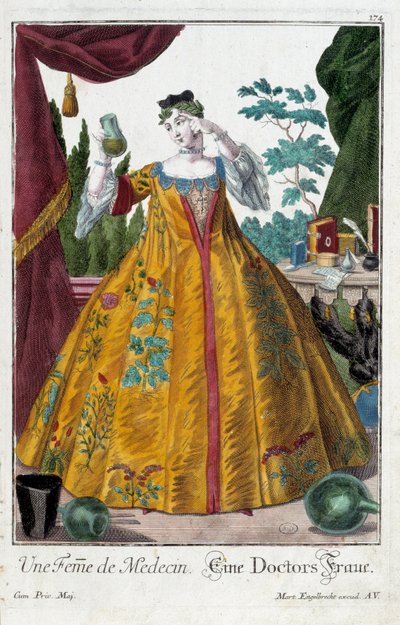 المتير: زوجة الطبيب. نقش لمارتن إنجلبريخت (1684-1756) ، في "" التجمع الجديد للمانوفريز habilles "" القرن الثامن عشر ، ألمانيا. باريس ، الفنون الزخرفية بواسطة مارتن إنجلبرخت