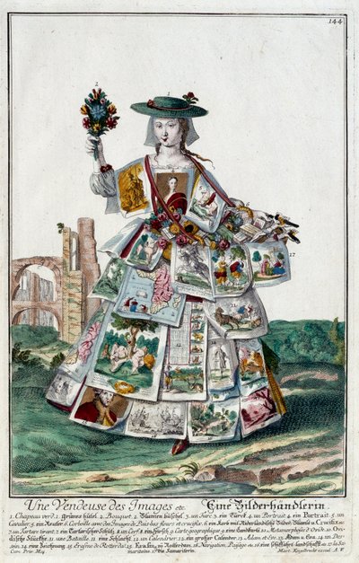 Metier: بائعة الصور. نقش لمارتن إنجلبريخت (1684-1756) ، في "" التجمع الجديد للمانوفريز habilles "" القرن الثامن عشر ، ألمانيا. باريس ، الفنون الزخرفية بواسطة مارتن إنجلبرخت
