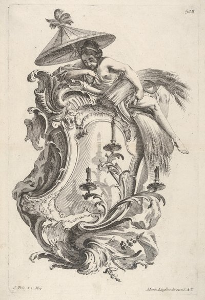 الشمعدان يمثل الصيف ، من شمعدان الحائط الذي يقدم 4 سنوات ، حوالي 1730-56. بواسطة مارتن إنجلبرخت