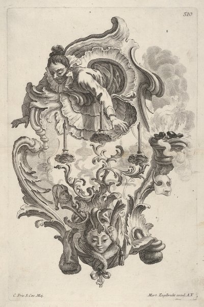 الشمعدان الذي يمثل الشتاء ، من شمعدان الحائط الذي يقدم 4 سنوات ، حوالي 1730-56. بواسطة مارتن إنجلبرخت