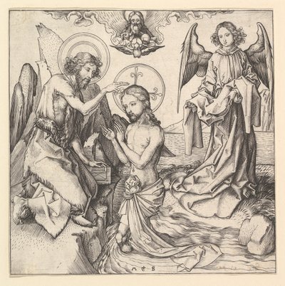 معمودية المسيح ، كاليفورنيا. 1470-1474. بواسطة مارتن شونجاور