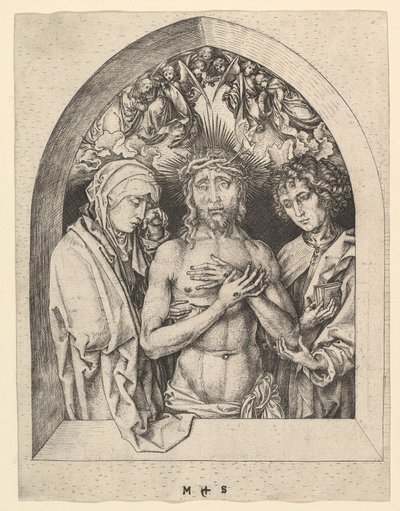 المسيح كرجل الأحزان مع العذراء والقديس يوحنا ، كاليفورنيا. 1435-1491. بواسطة مارتن شونجاور