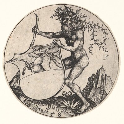 درع مع Stag Held بواسطة Wild Man ، ca. 1435-1491. بواسطة مارتن شونجاور