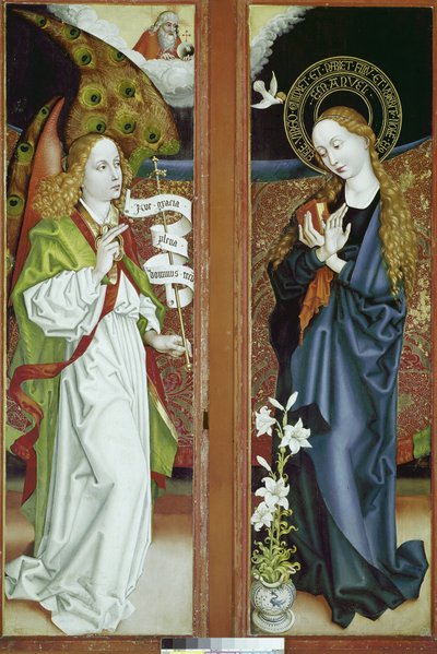 مذبح البشارة لأورلير. لوحة مارتن شونغاور (1453-1491) ، زيت على خشب. كولمار ، متحف Unterlinden بواسطة مارتن شونجاور