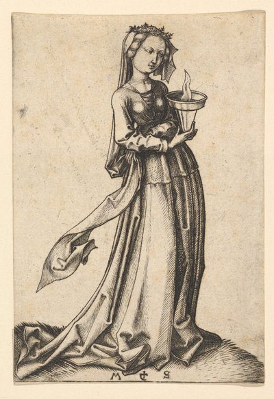 العذراء الحكيمة الرابعة ، من سلسلة The Wise and Foolish Virgins، ca. 1435-1491. بواسطة مارتن شونجاور