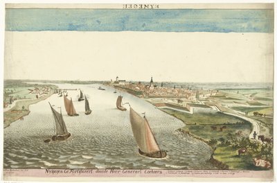 منظر للتحصينات بالقرب من نيميغن آن دي وال Nymegen محصن بواسطة Sir Generael Coehoorn (العنوان على الكائن) بواسطة مارتينوس بيركينبوم