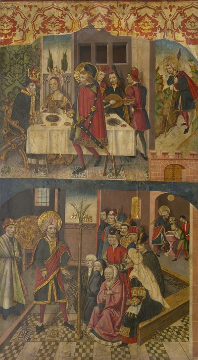 القديس كريستوفر يأخذ إجازة الملك الذي يخاف الشيطان والقديس كريستوفر ومعتنقه ، 1480-1485 بواسطة مارتن دي سوريا