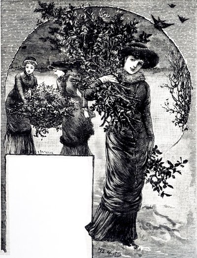 نقش يصور مجموعة هولي ودائمة الخضرة لتزيين عيد الميلاد. رسمها ماري إلين إدواردز (1838-1934) فنانة إنجليزية ورسامة لكتب الأطفال بواسطة ماري إلين إدواردز