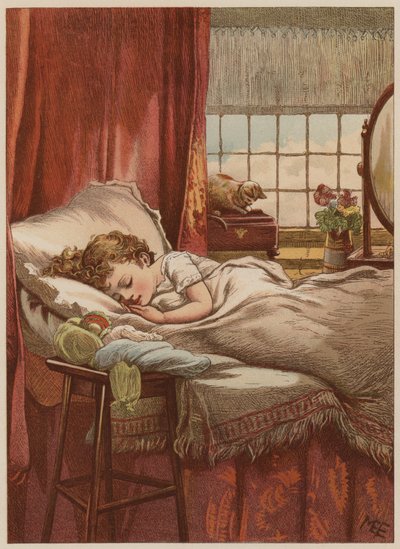 طفل نائم في الفراش (chromolitho) بواسطة ماري إلين إدواردز