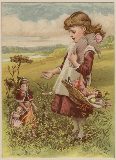 فتاة تأخذ دمىها للنزهة (chromolitho) بواسطة ماري إلين إدواردز