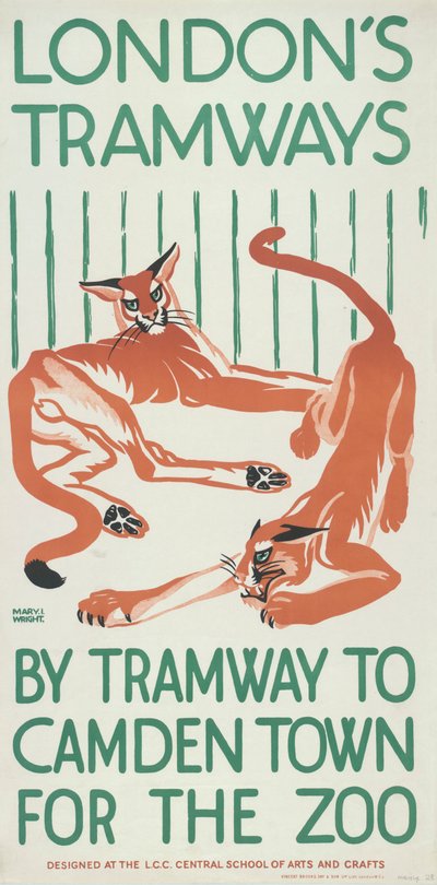 "بواسطة Tramway to Camden Town for the Zoo" ، ملصق مجلس مقاطعة لندن LCC Tramways ، 1924 بواسطة ماري رايت