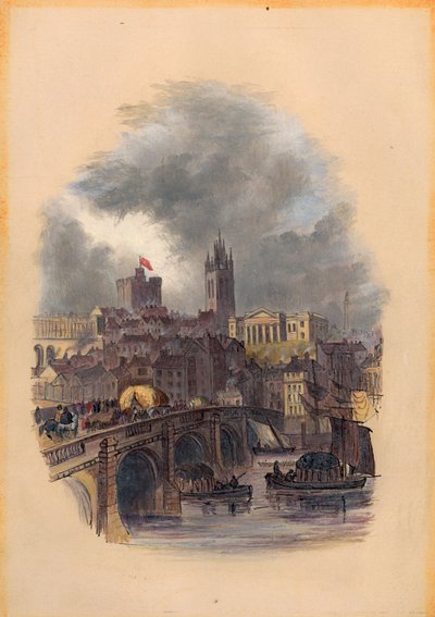 The Old Tyne Bridge ، Moot Hall ، St Nicholas Cathedral and Castle (الحبر والمرحاض على الورق) بواسطة ماري جين هانكوك