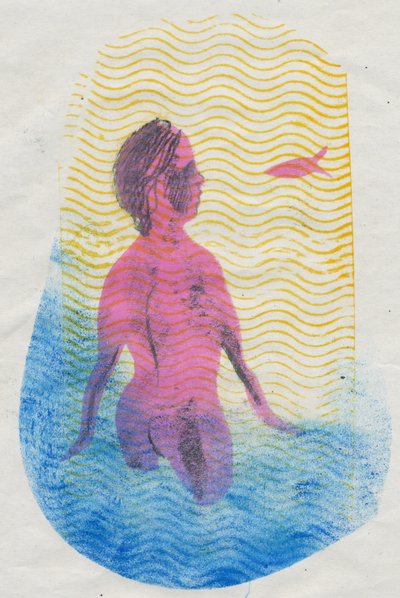 السباح ، 2018 (monoprint) بواسطة ماري كوبر