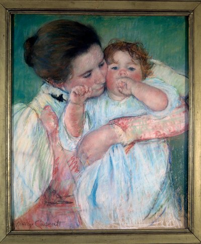 الأم والطفل على خلفية خضراء أو رسم الأمومة بواسطة ماري كاسات (1844-1926) 1897 صن. 0،55 × 0،46 م باريس ، متحف دورسيه - الأم والطفل على خلفية خضراء أو أمومة. لوحة ماري كاسات (1844-1926) 1897. 0.55 × 0.46 م. أورساي مو بواسطة ماري ستيفنسون كاسات