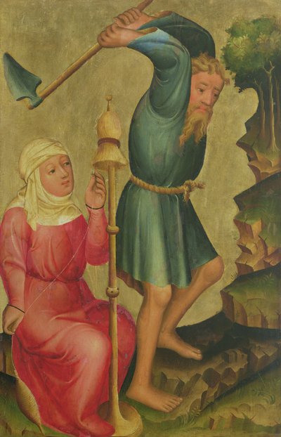 آدم وحواء في العمل ، التفاصيل من Grabow Altarpiece ، 1379-83 (درجة الحرارة على اللوحة) بواسطة سيد برترام ميندين