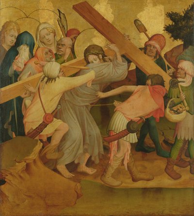المسيح يحمل الصليب ، لوحة من مذبح سانت توماس من كنيسة سانت جون ، هامبورغ ، بدأت في عام 1424 (درجة الحرارة والزيت على اللوحة) بواسطة سيد فرانك